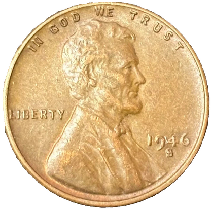 1946 S Lincoln Cent Good (G) to Very Good (VG) Circulated Condition Copper Penny