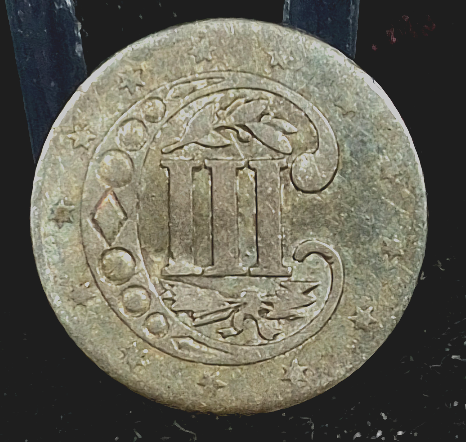 1858 3 Cent 90% Silver Trime, VG-Fine Features Type 2 (Double Border on Star) 3C