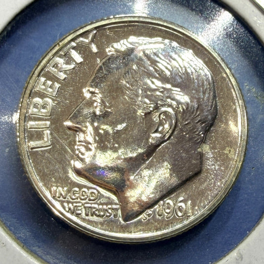 1961 Proof Roosevelt Dime 10C 90% Silver Mirror Proof Philadelphia Mint US Coin