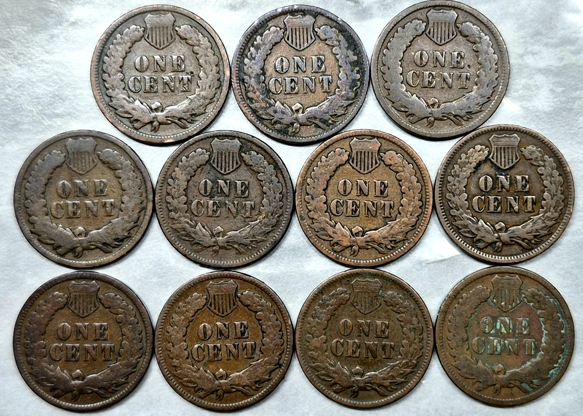 1897-1907 Indian Head Cent Penny Lot 11 Coins Complete Date Run Good 1C Set