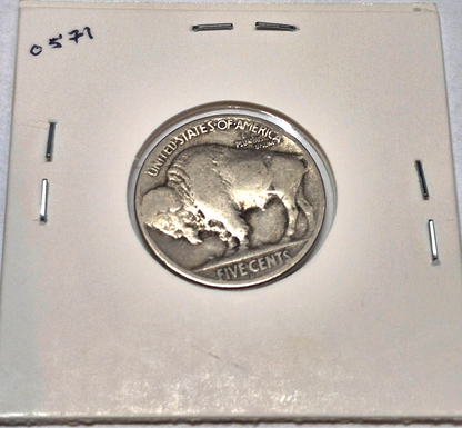 1927 Denver Buffalo Nickel Low Mint Readable Date Partial Horn Fine Features 5C
