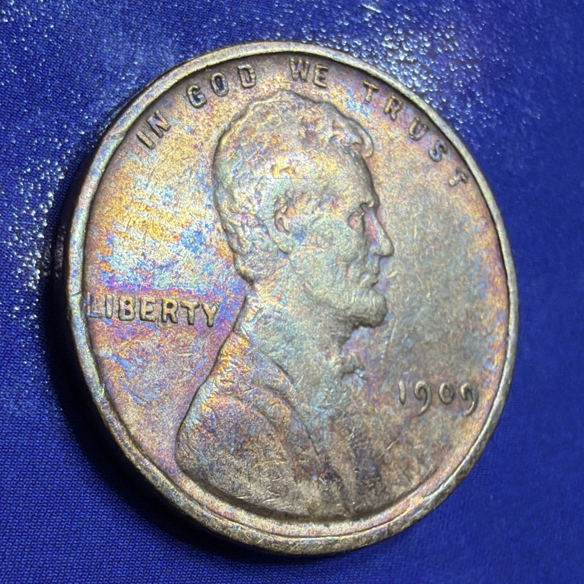 1909 Lincoln Wheat Cent 1C XF-AU Rainbow Toned Brown US Coin Philadelphia