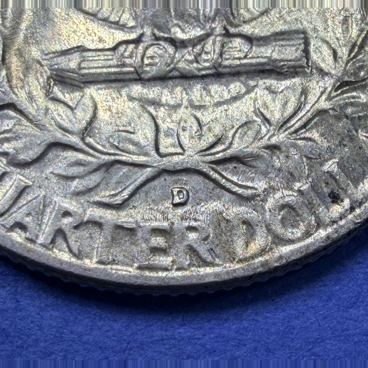 1957-D Washington Quarter 25C BU Uncirculated 90% Silver Rainbow Toned Denver