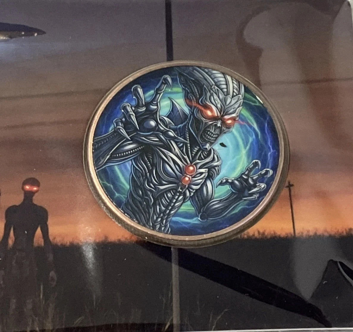 Alien & Spaceship Colored Coin + Capsule & COA 1oz Copper Round Numbered Limited
