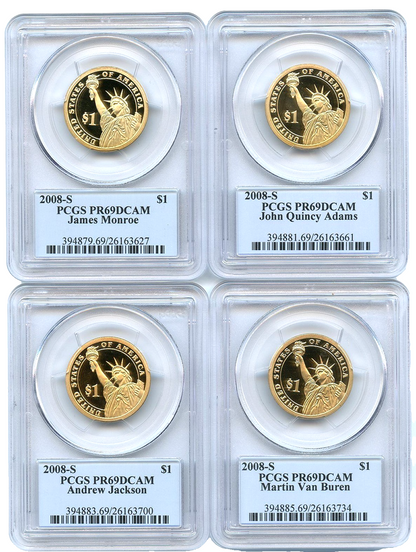 ✅ 2008 S Presidential Dollars 4 Coin Set PCGS PR69DCAM  Jackson, Adams, Monroe