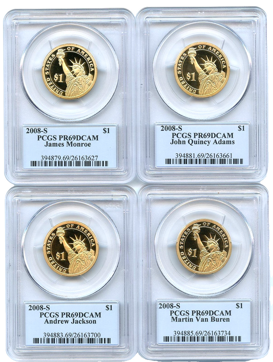 ✅ 2008 S Presidential Dollars 4 Coin Set PCGS PR69DCAM  Jackson, Adams, Monroe