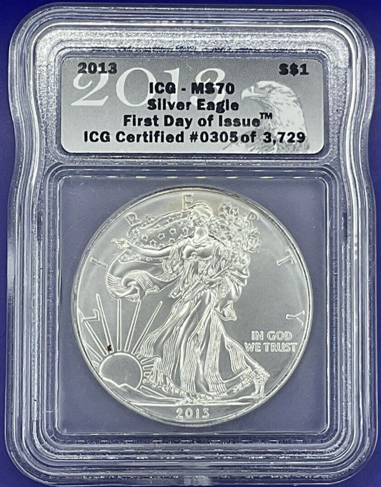 2013 American Silver Eagle ASE $1 MS 70 First Day Issue ICG Numbered Edition