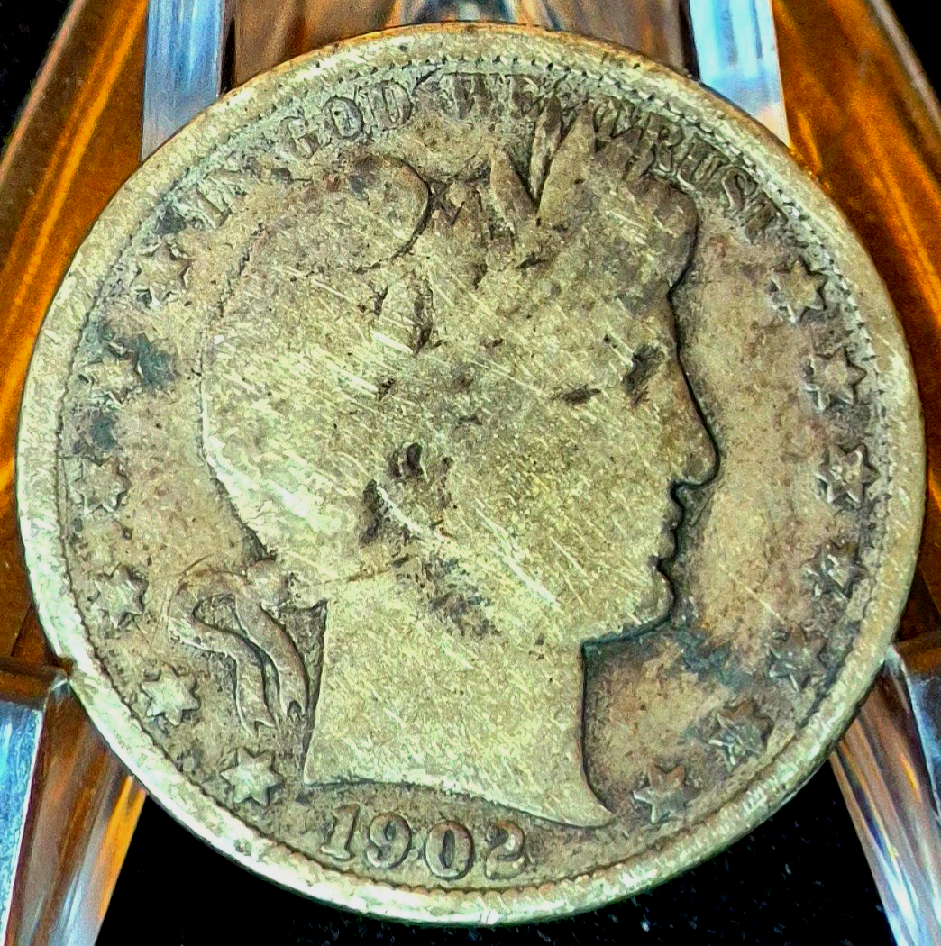 1902 New Orleans Barber Half Dollar 90% Silver 50C Good+ Features Partial Motto