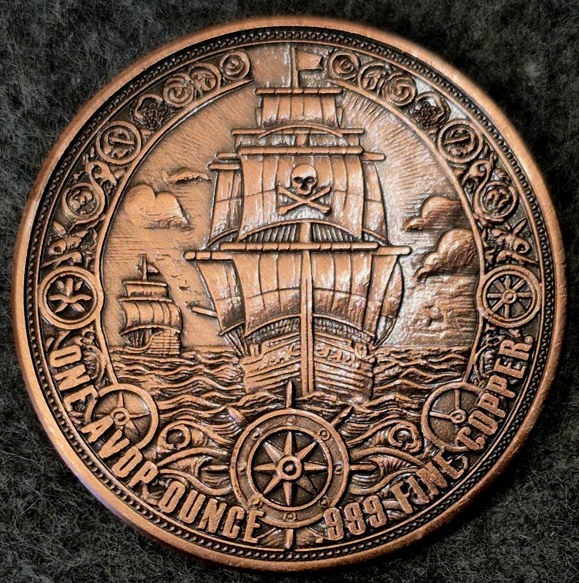 1 oz AVDP .999 Fine Copper Round  ☠️ Antiqued Pirate Design ☠️ 1 Ounce Coin USA