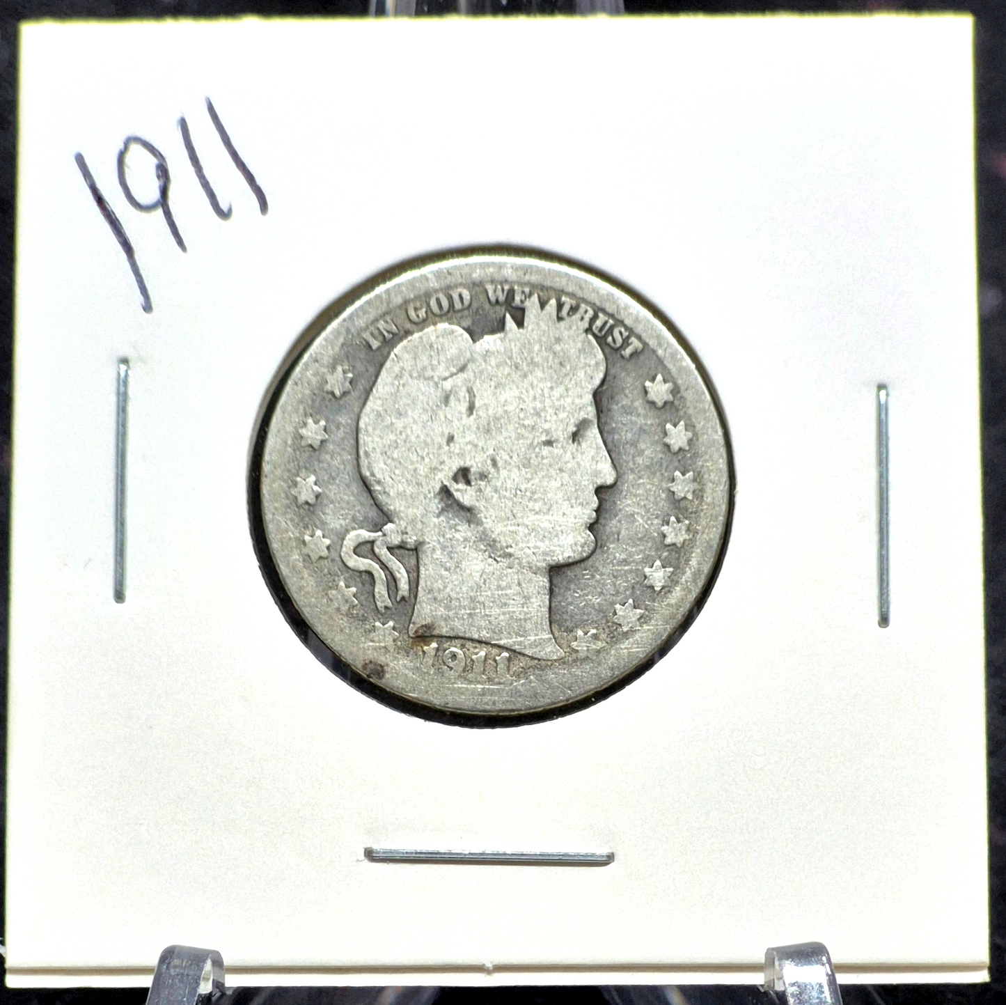 1911 Barber Silver Quarter 90% SILVER Coin Good+ Circulated Features 25C
