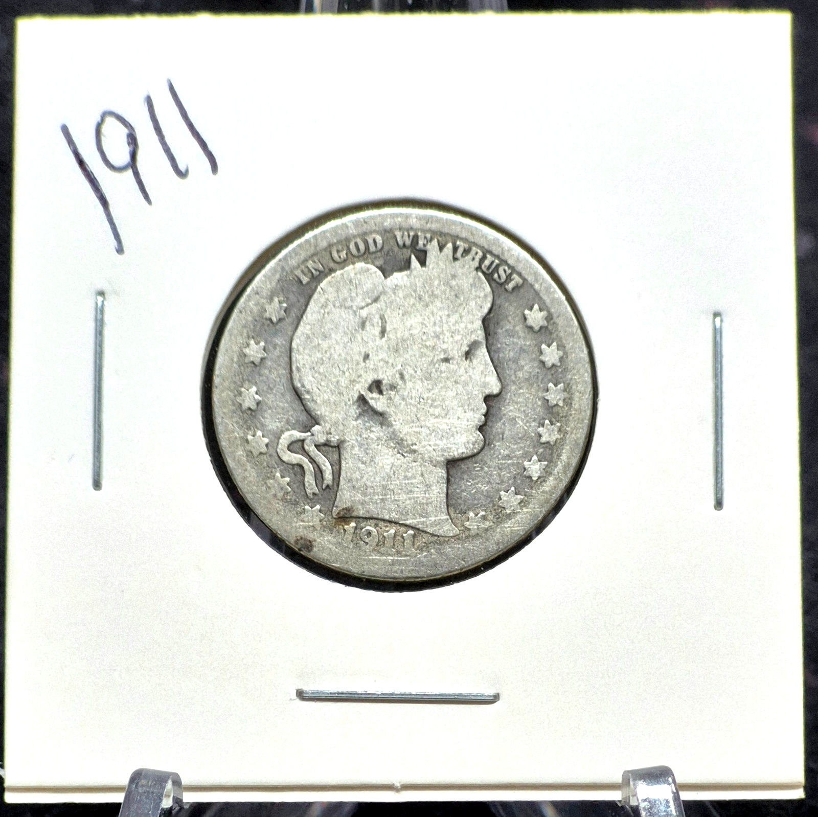 1911 Barber Silver Quarter 90% SILVER Coin Good+ Circulated Features 25C