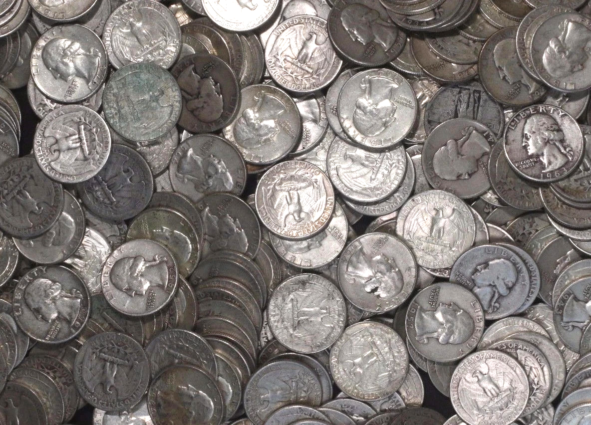 $1 Face Value 90% Silver Washington Quarters 25c Circulated (Four Coins) G - VG+