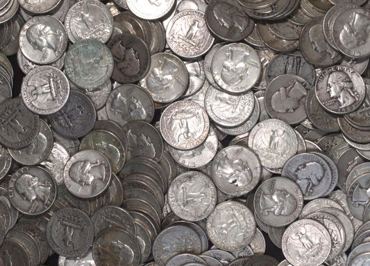 $1 Face Value 90% Silver Washington Quarters 25c Circulated (Four Coins) G - VG+