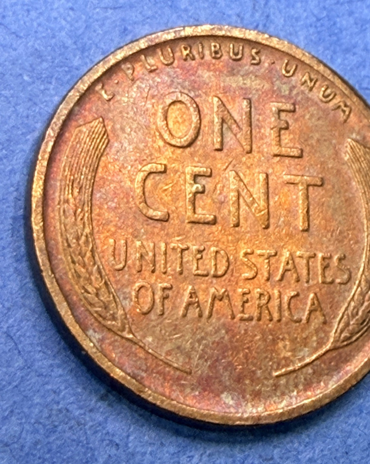 1909 Lincoln Wheat Cent 1C VF Super Toner Rose Magenta Blue Toned First Year US