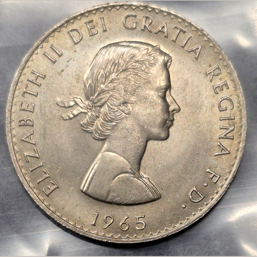 1965 Great Britain Churchill Crown Commemorative Queen Elizabeth II KM910 Unc