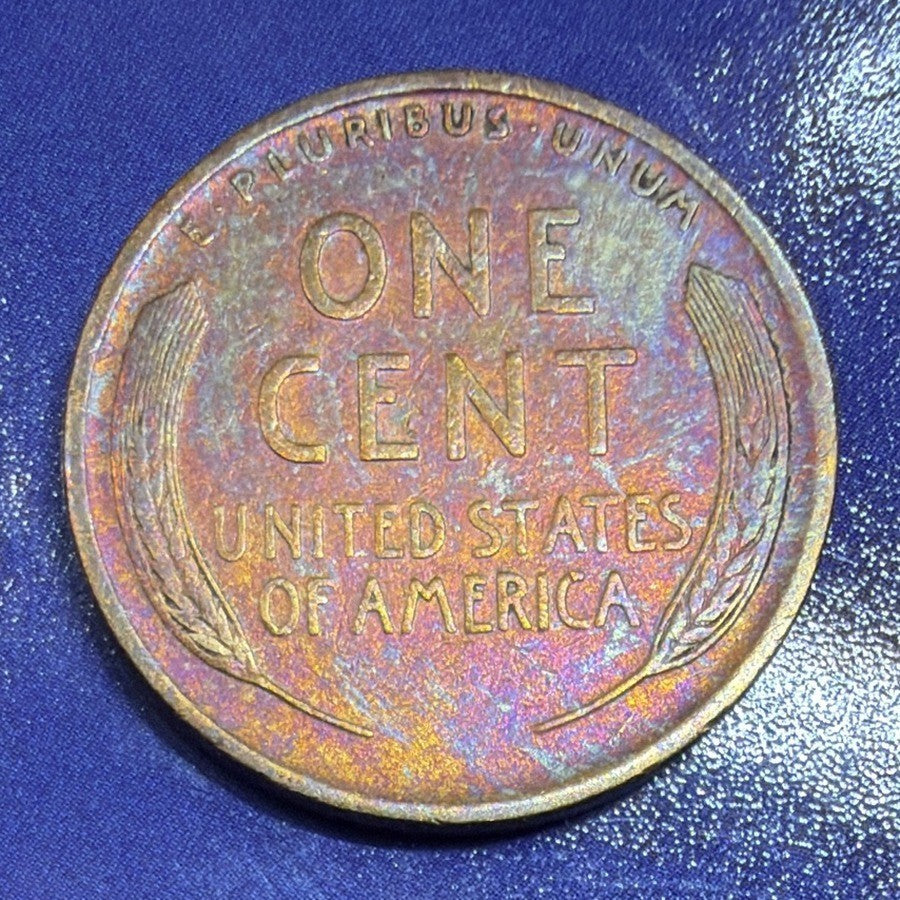 1909 Lincoln Wheat Cent 1C AU Rainbow Toned Brown Penny Philadelphia US Coin