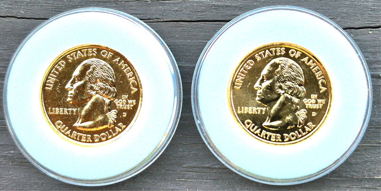 2004 D Iowa and 2004 D Wisconsin 24k Gold Plated State Quarters in Capsules