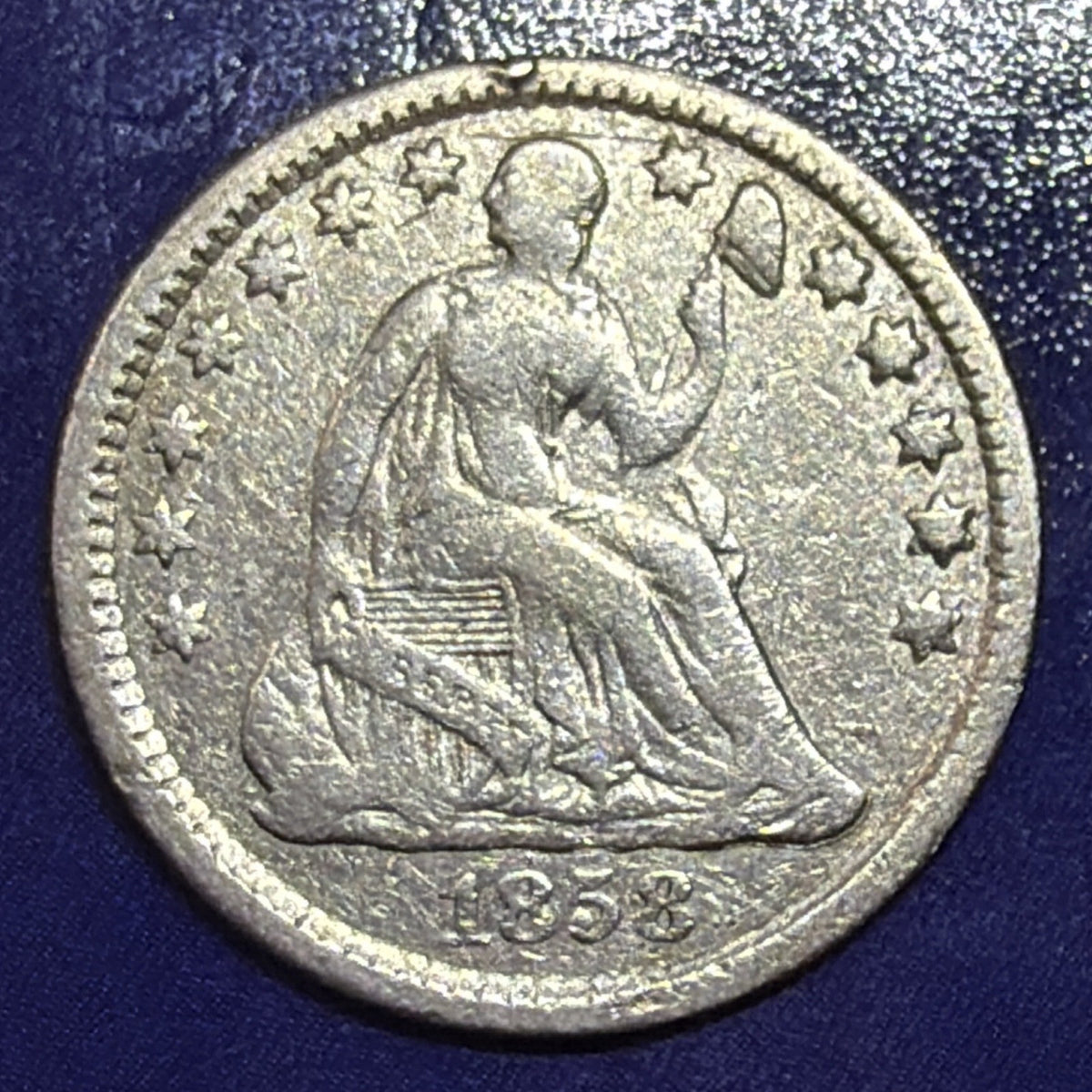 1858 Seated Liberty Half Dime 5C AU 90% Silver US Coin Philadelphia