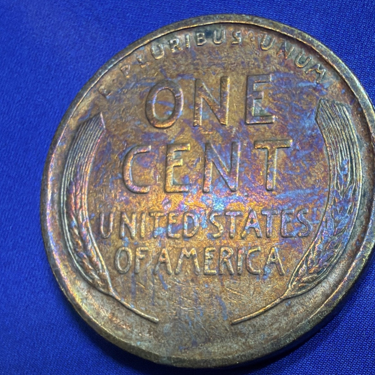1909 Lincoln Wheat Cent 1C XF-AU Rainbow Toned Brown US Coin Philadelphia