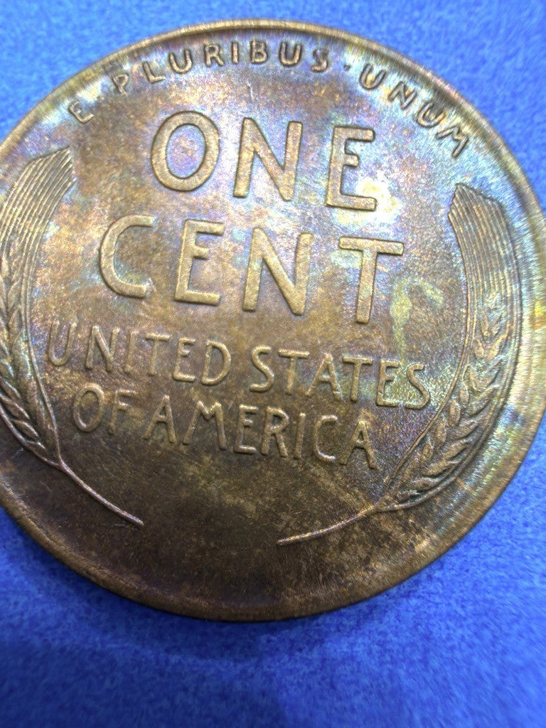 1910 Lincoln Wheat Cent Super Toner Blue Purple Gold Rainbow Toning AU Beauty