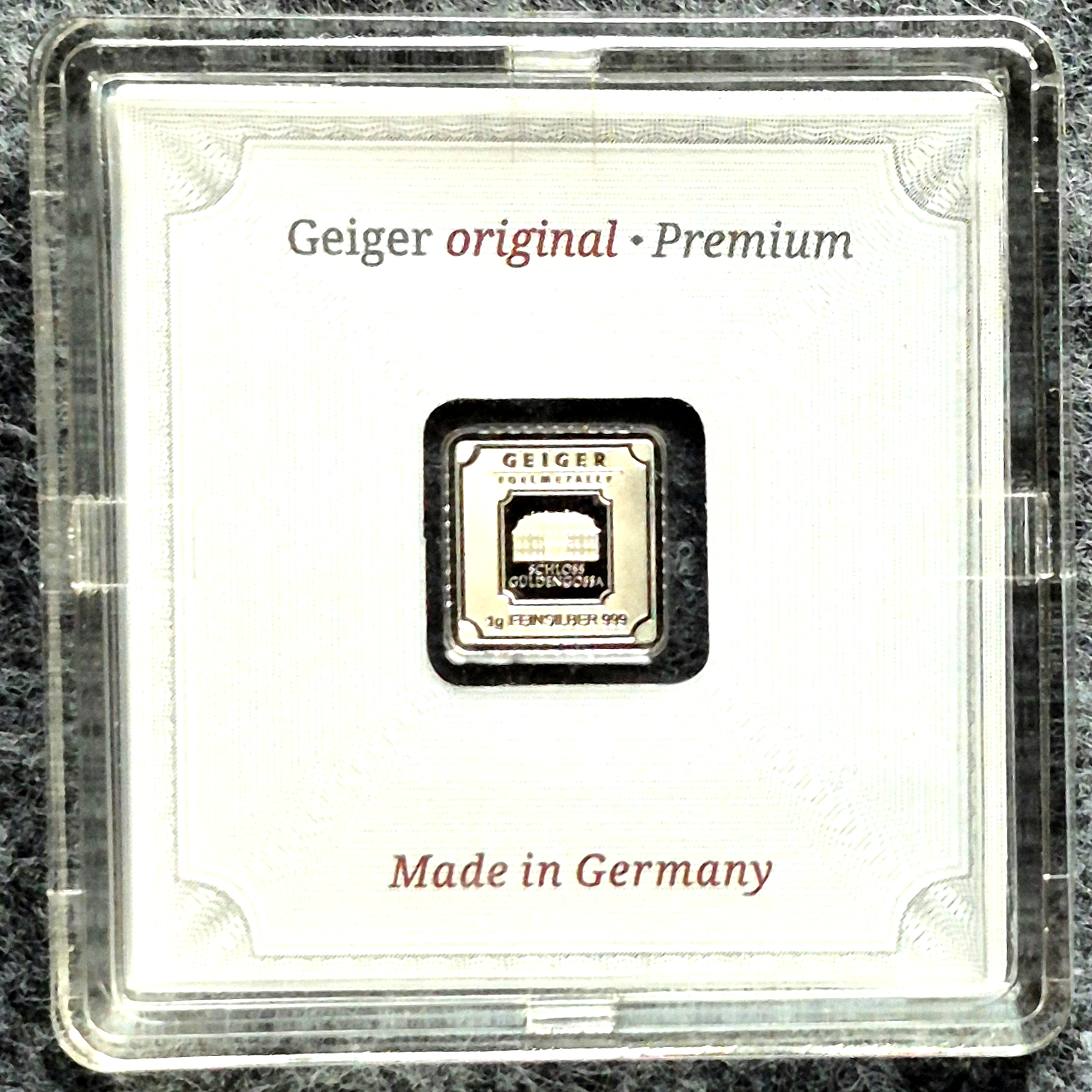 Geiger Original Premium 1 Gram Silver Bar .999 Fine Ag In Assay Case Germany