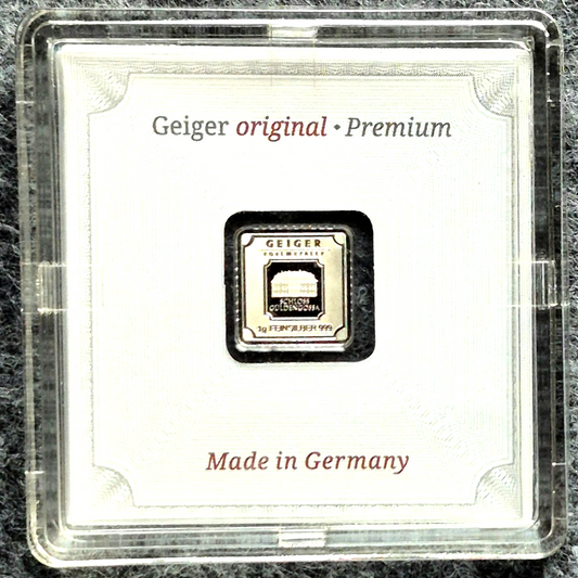 Geiger Original Premium 1 Gram Silver Bar .999 Fine Ag In Assay Case Germany