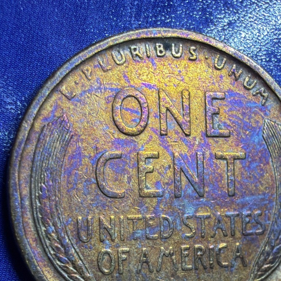 1909 Lincoln Wheat Cent 1C XF-AU Rainbow Toned Brown US Coin Philadelphia