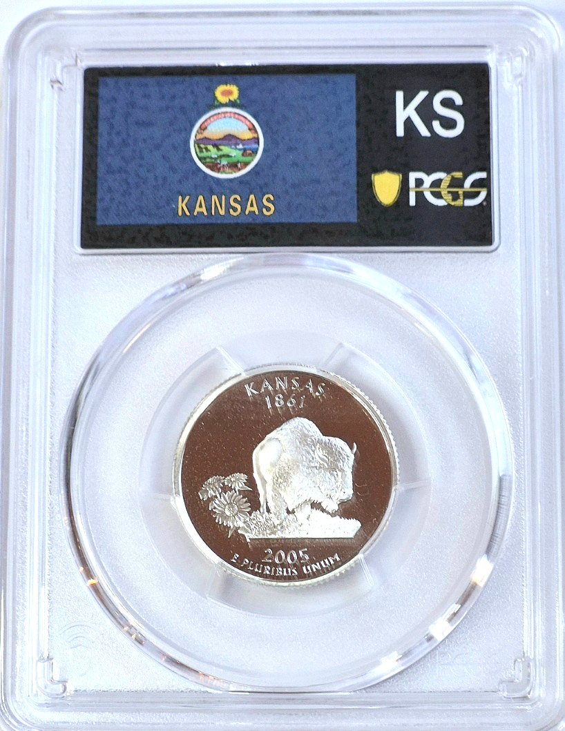 2005-S SILVER 90% Kansas State Quarter PCGS PR69 DCAM State Flag Holder 25C