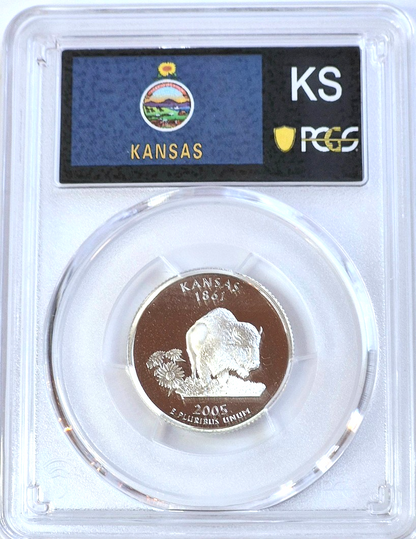 2005-S SILVER 90% Kansas State Quarter PCGS PR69 DCAM State Flag Holder 25C