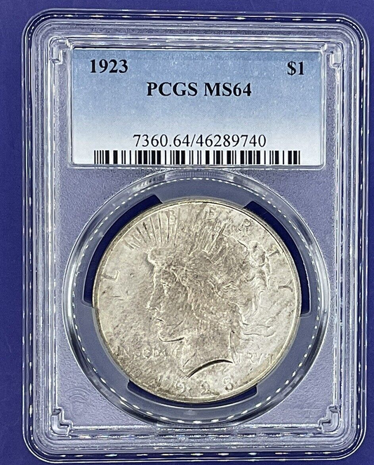 ✅ 1923 Peace Dollar MS-64 PCGS - Collectible TONED $1 Coin 90% Pure Silver💰