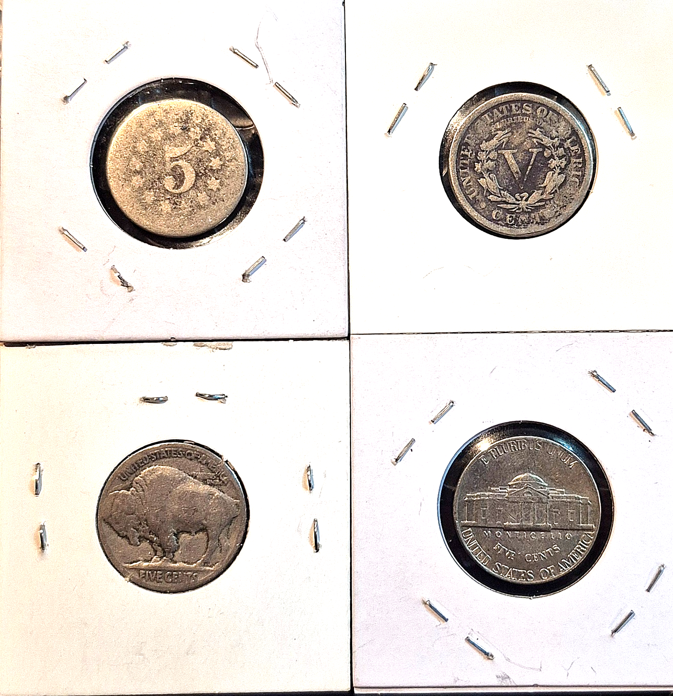 Lot of (4) Nickels, Sheild, V, Buffalo, Jefferson, 160 Years of History 5C