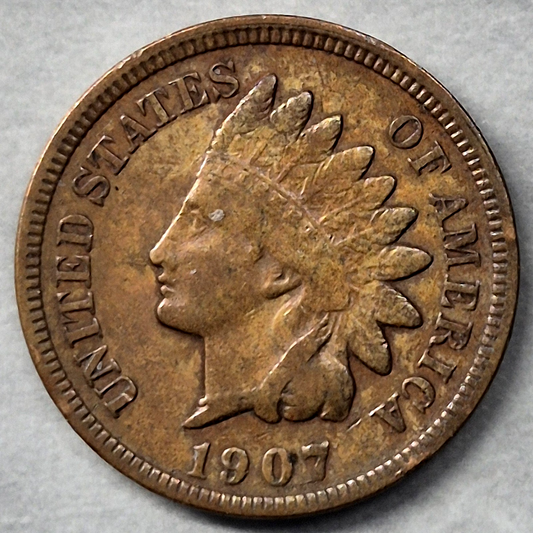 1907 Indian Head Cent Penny 1C VG+ Bronze Highest Mintage Year Antique US Coin