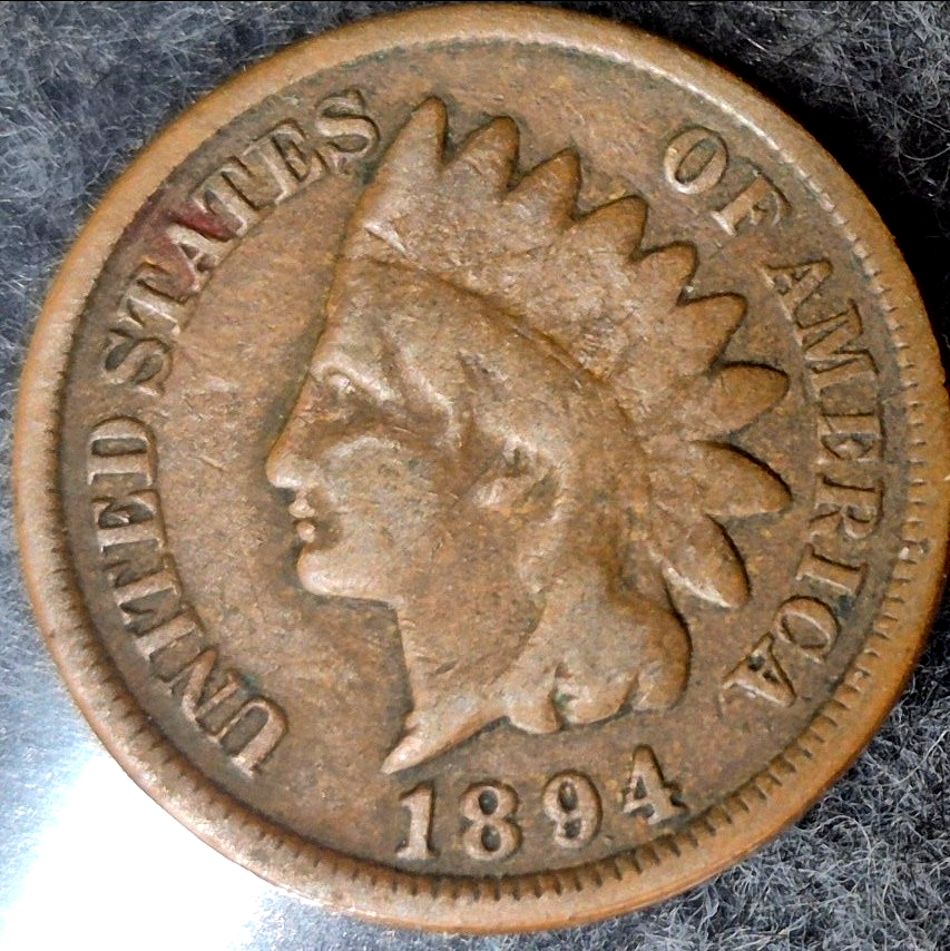 1894 Indian Head Cent Very Good Bronze 1C US Penny Coin Nice Even Brown