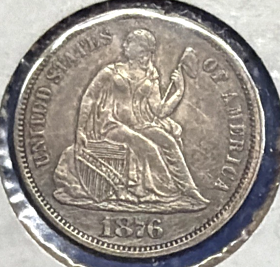 1876 P Seated Liberty 90% Silver Dime High Grade XF + Appearance VERY Nice Coin