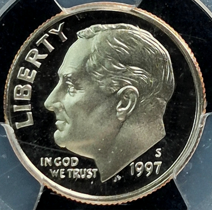 1997-S Roosevelt Dime PCGS PR70 DCAM 🔥 Perfect Proof Deep Cameo