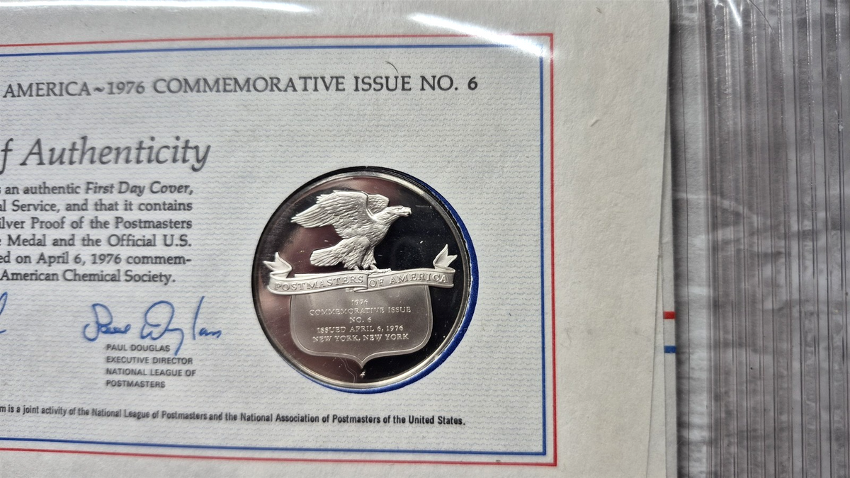 1976 Postmasters of America American Chemical Society Sterling Proof Medal FDC
