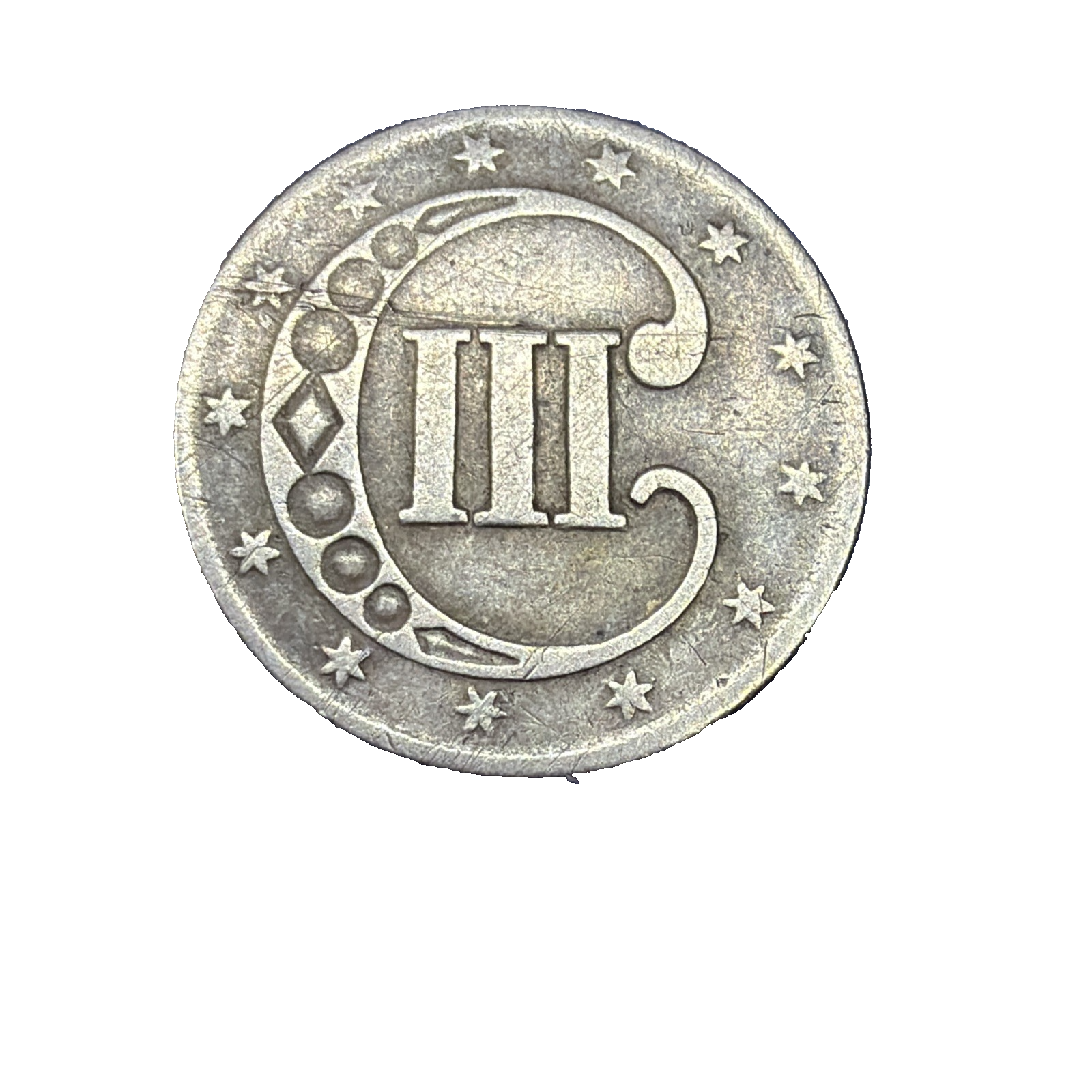 1851 Three 3 Cent Silver Trime - 3CS Type 1 Philadelphia Mint Fine Appearance