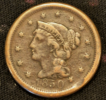 1850 Braided Hair Large Cent N20 R5 GSID 1150 Strong VF Features