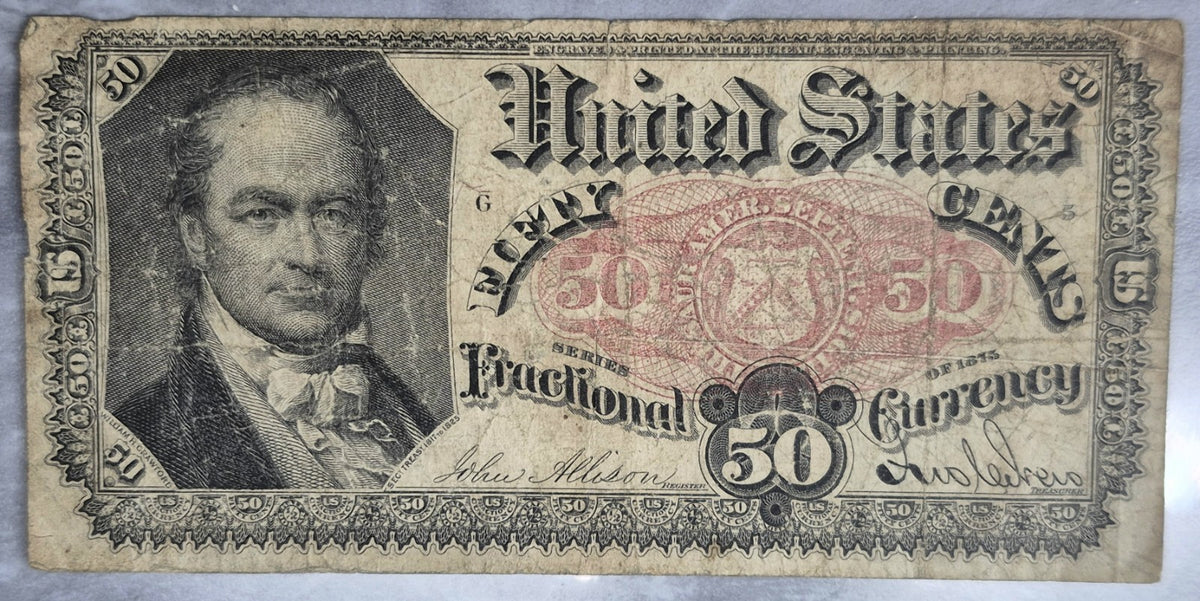 1875 50 Cent Fractional Currency Fifth Issue Crawford Red Seal Allison New VG-F