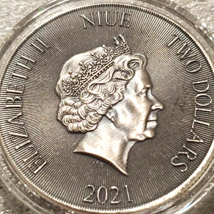 1 oz .999 Silver ROBIN HOOD Antiqued Coin Medieval Legend $2 Niue Outlaw Hero