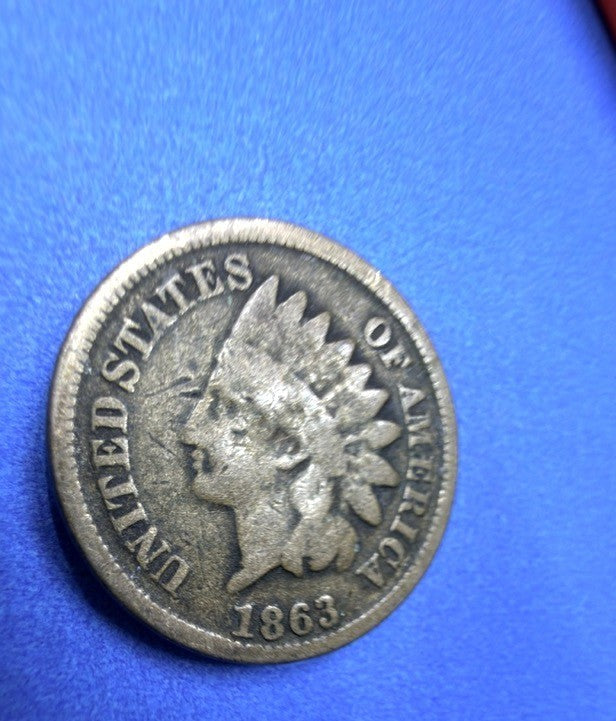 1863 Indian Head Cent Copper Nickel Civil War Date VG Clear Feathers Bold Date
