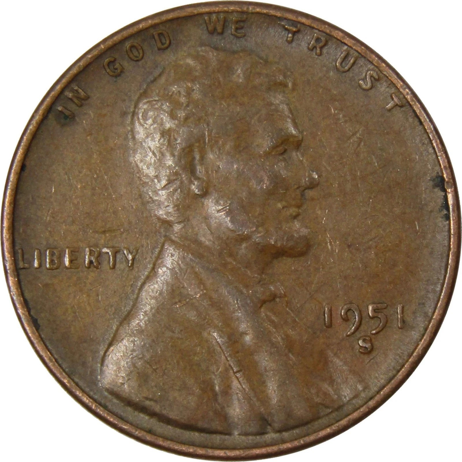 ✅ 1951-S Lincoln Wheat Cent Average Circulated Copper 1c From OBW Coin Roll