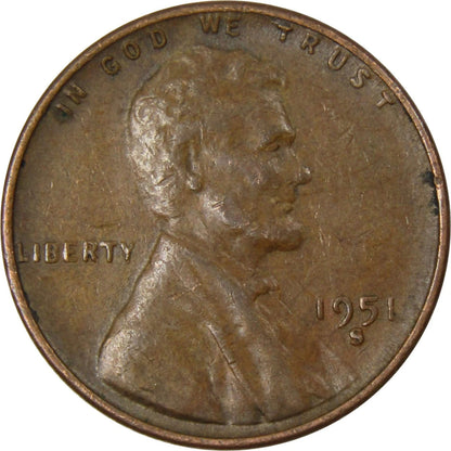 ✅ 1951-S Lincoln Wheat Cent Average Circulated Copper 1c From OBW Coin Roll