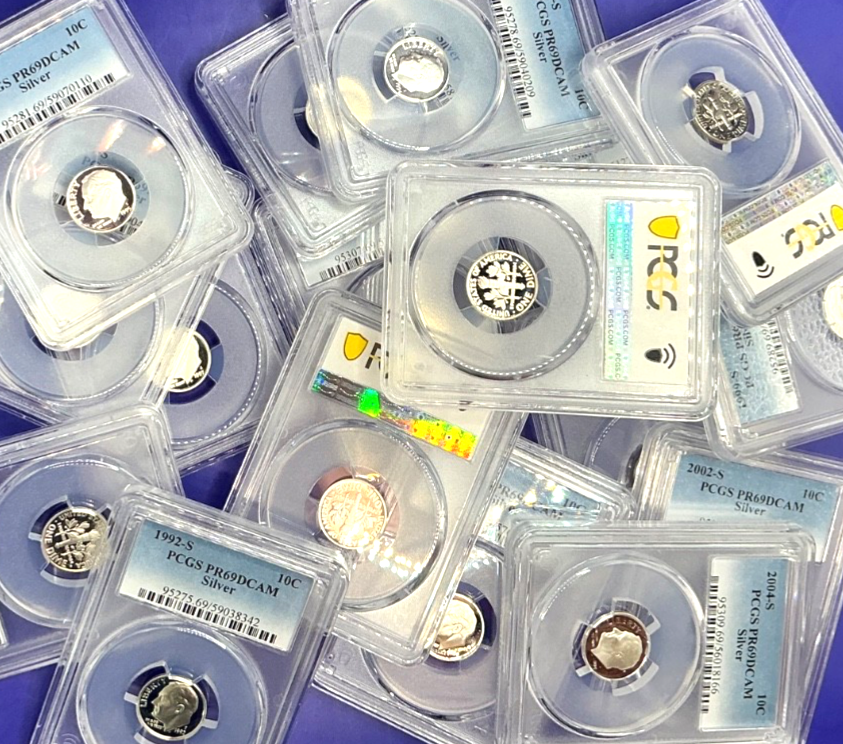 PCGS GRADED 90% SILVER Roosevelt Dimes PR69DCAM + RANDOM SELECTION COIN