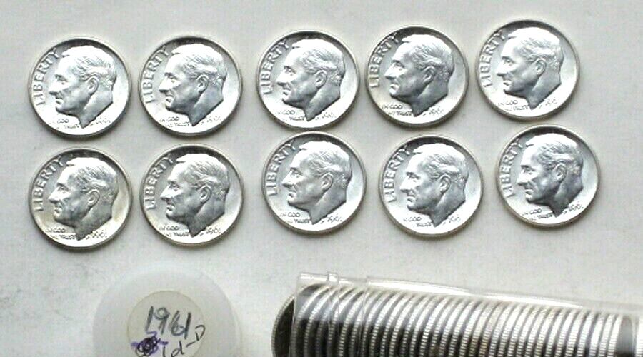 1961-D Roosevelt Dime Roosevelt Dime BU Uncirculated From Original Bank Roll