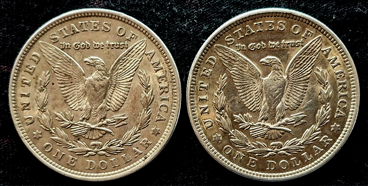 1921 Morgan Silver Dollar Normal & Wide Reed Set, Top 100, Toned AU+/MS Features