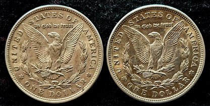1921 Morgan Silver Dollar Normal & Wide Reed Set, Top 100, Toned AU+/MS Features
