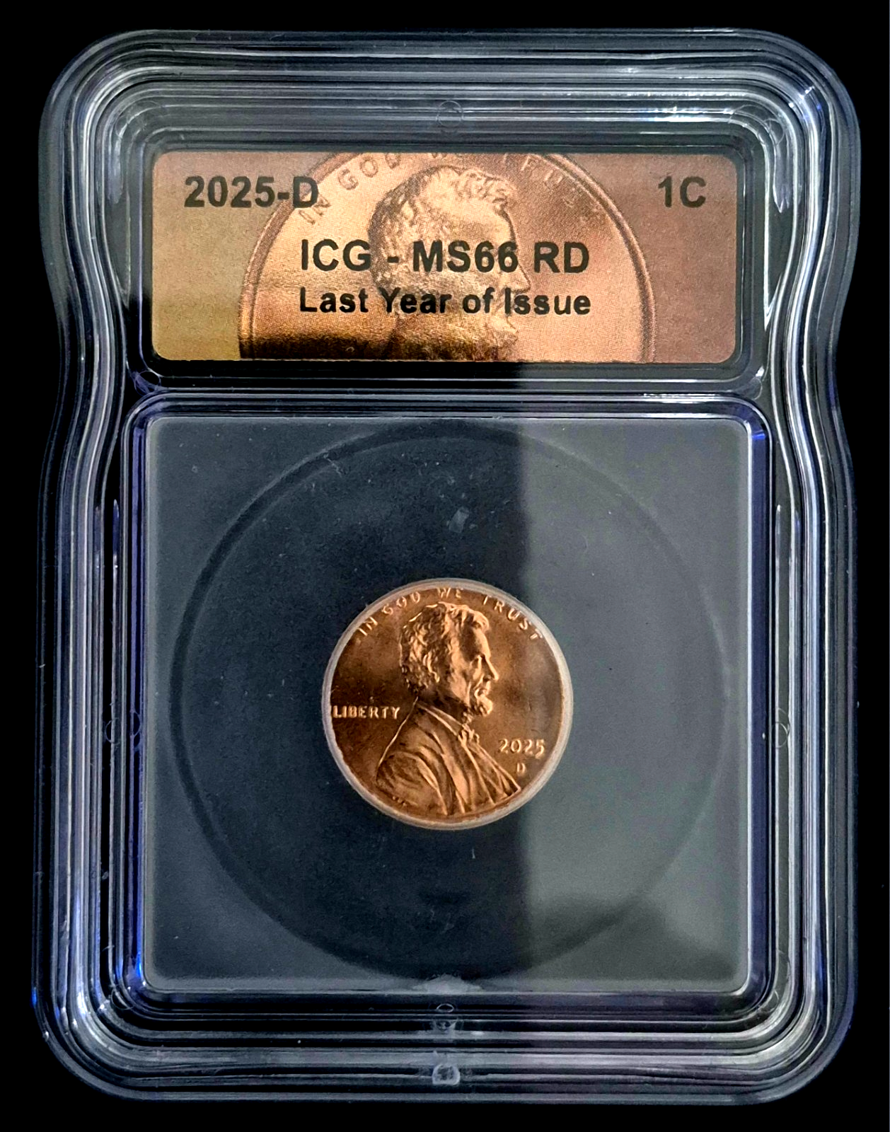 2025-D Lincoln Penny ICG MS66 RD - Last Year of Issue - Union Shield Final Year 