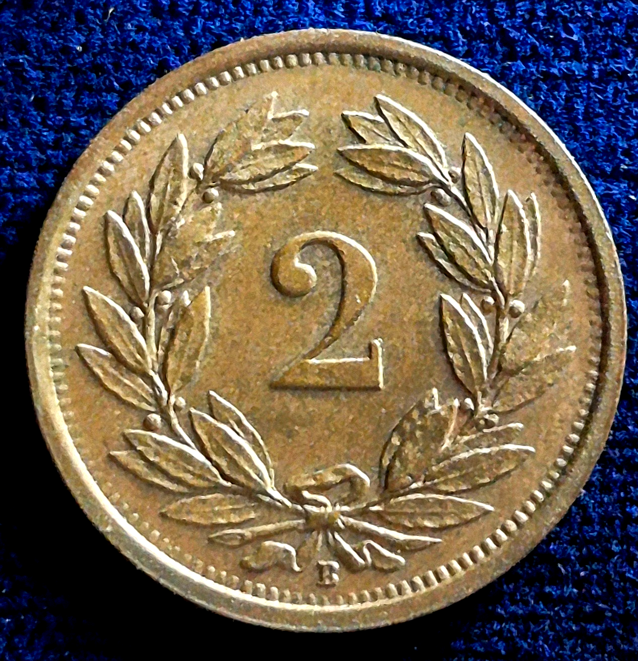 1936 B Switzerland 2 Rappen Bronze Coin AU-MS Features Low 500K Mintage KM#4.2a