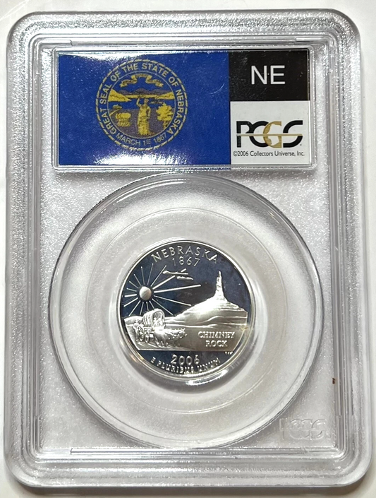 ✅ 2006-S  Nebraska 90% SILVER Washington Quarter~ PCGS PR69DCAM State Flag Label